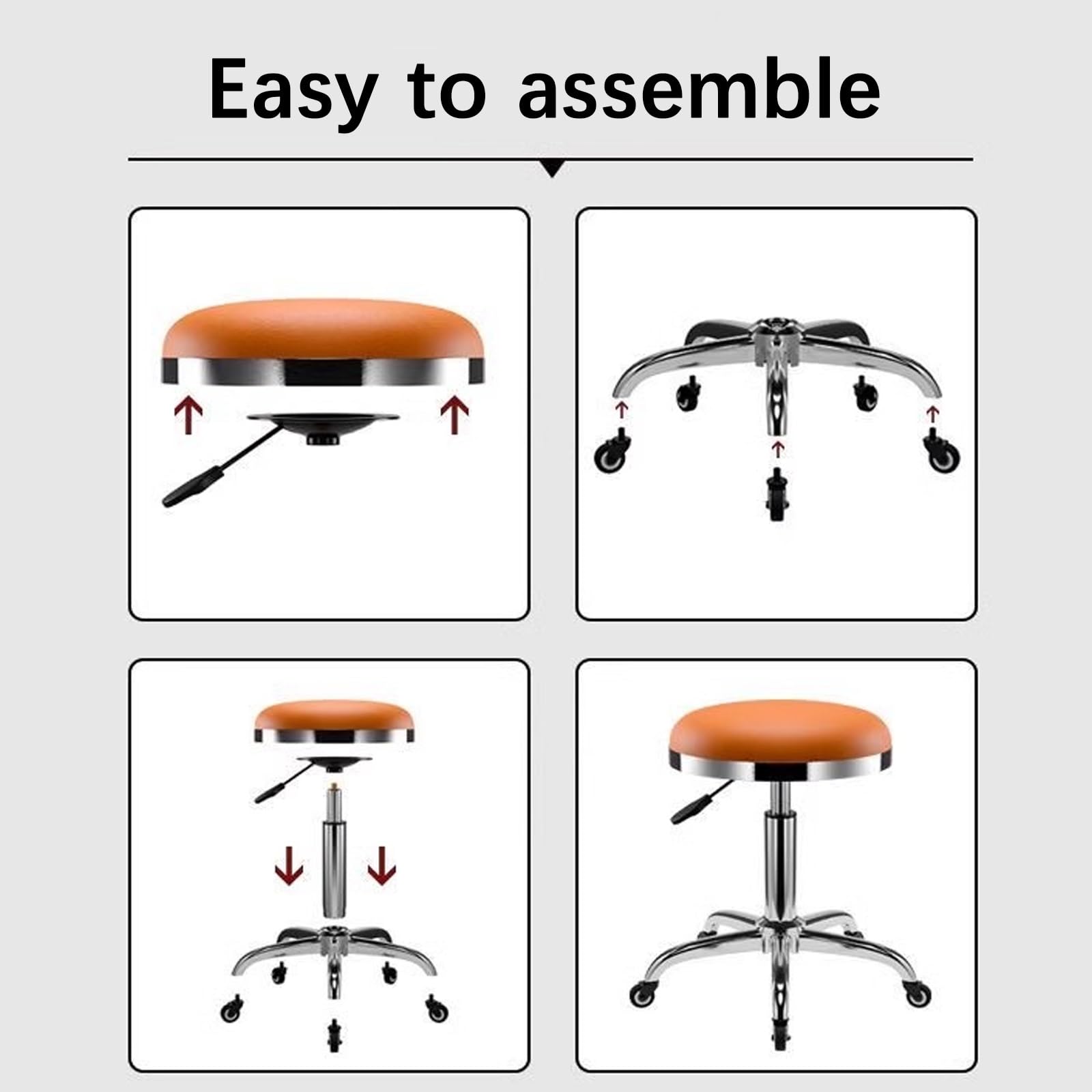 Stołek na Kółkach Regulowana Wysokość 45-56cm Ergonomiczny Taboret ze Skóry Ddo Salonu, Baru, Domu, Biura, Tatoo, Medyczne, do Masażu(Beige)
