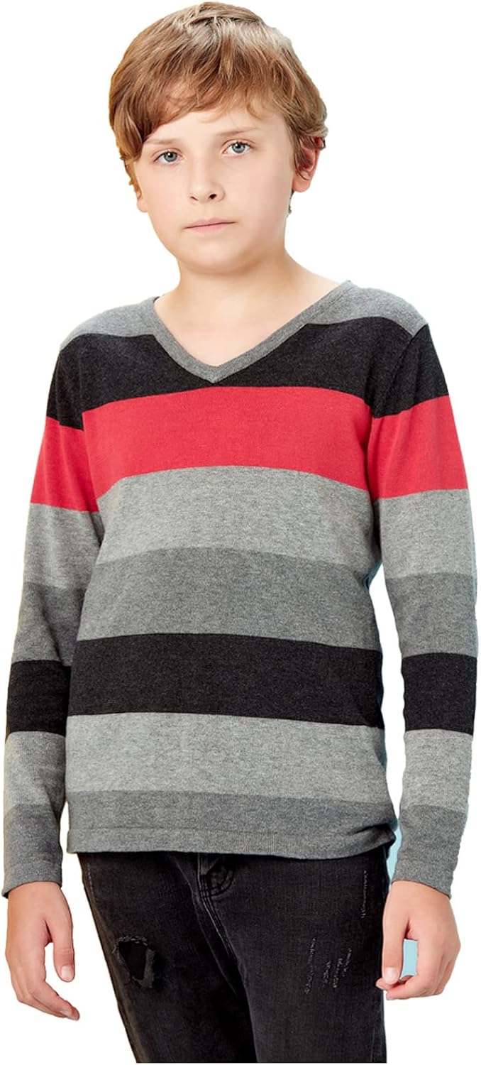 Boys' Long Sleeve Sweater Pullover 100% Cotton Multicolor Stripe Sweaters - Image 2