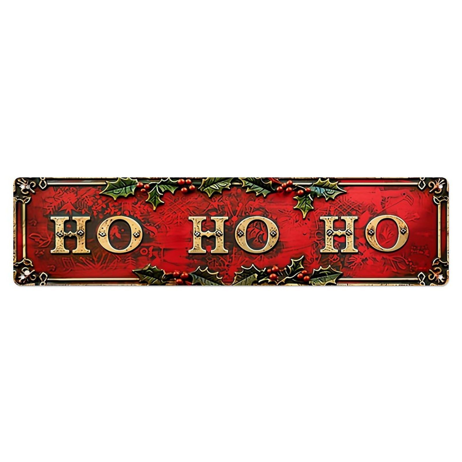 Jdyaojiesheng Vintage Red Background Gold Letters Holly Berries Ornate Tin Sign Retro Metal Wall Decor Metal Poster, Home Bar Garage Farmhouse Cafe Wall Art Decoration 4X16inch