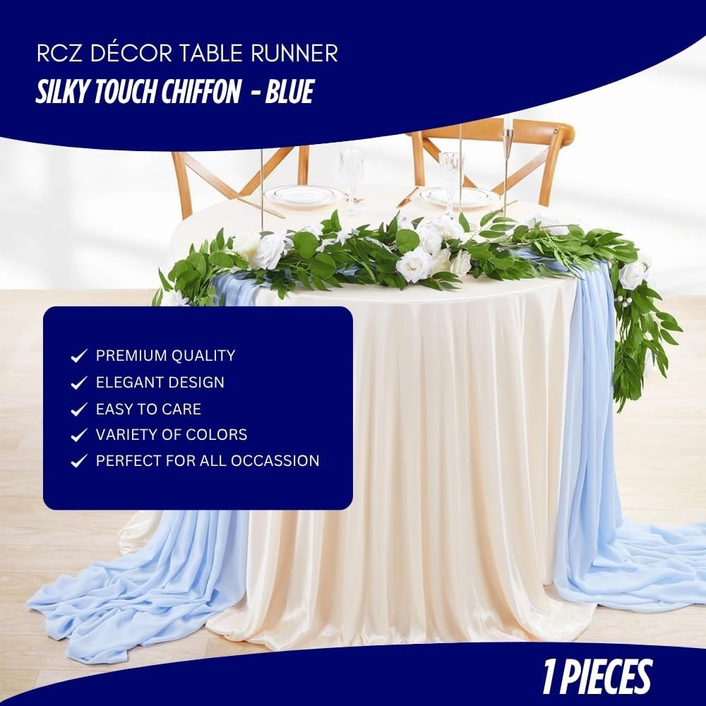 Silky Touch Chiffon Table Runner Set - 29" x 120", Elegant Blue Runner, Perfect for Halloween, Christmas, Weddings & Events