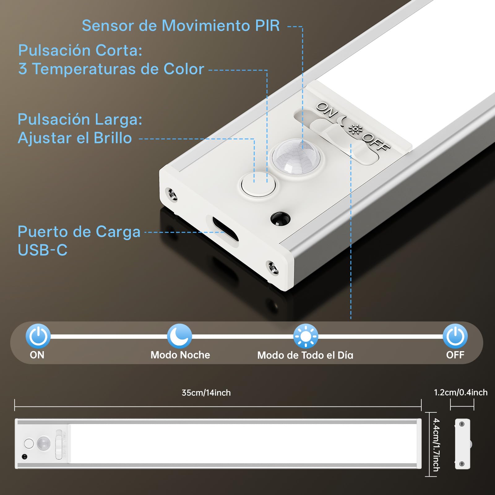Luces Led, 35 cm Luz con Sensor de Movimiento y Mando a Distancia