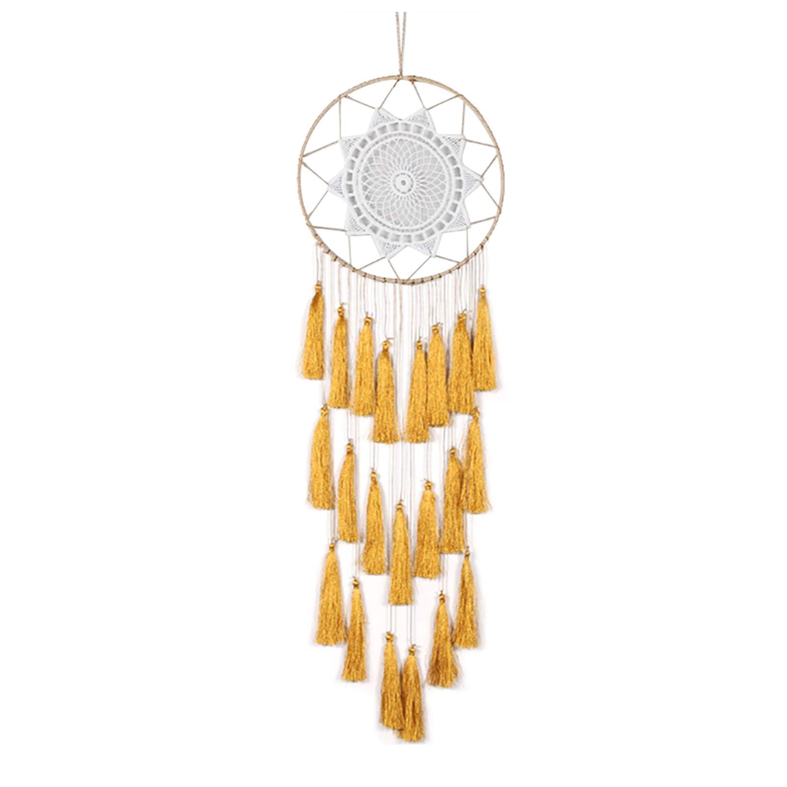 QYLJZB Wall Hanging Dream Catcher, Handmade Large Circle Lace Boho Woven Dream Catchers Tassels Decoration for Bedroom Dorm Nursery Chic Ornament Craft(Yellow)