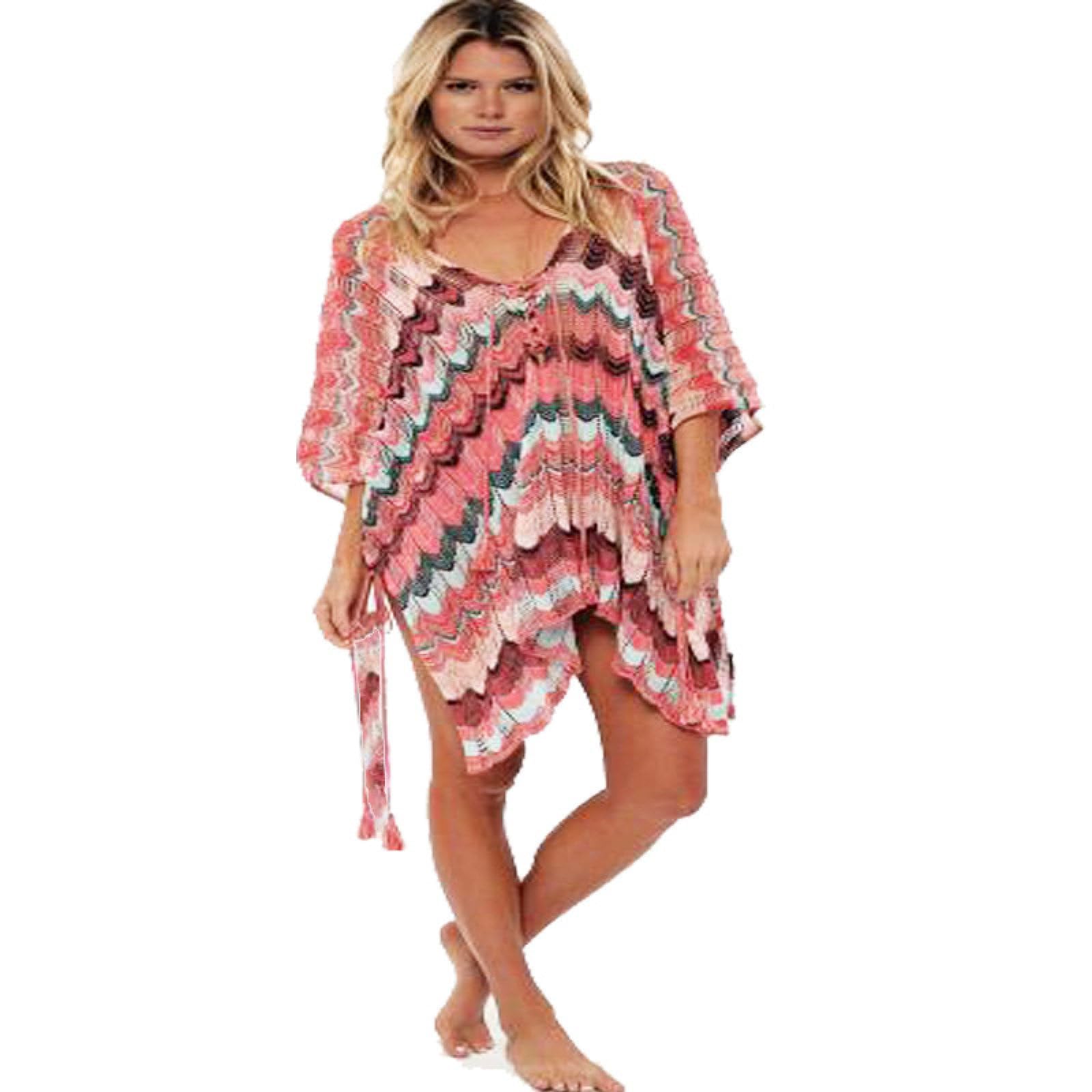 Copricostume da spiaggia da donna, estivo, con coulisse, realizzato a mano, all'uncinetto, colorato, per spiaggia, protezione solare, vacanze, bohémien