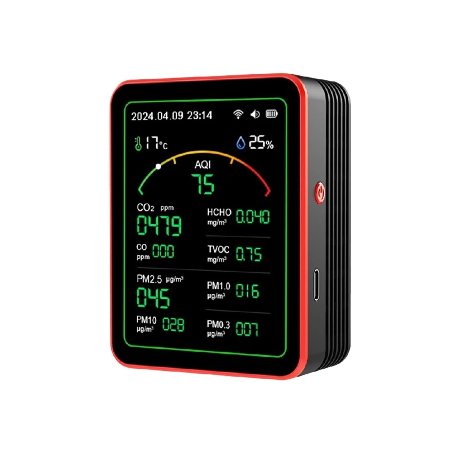 Air Quality Monitor, Air Quality Detector CO2 Meter Humidity Tester HCHO Detector Air Quality Monitor(Nero)