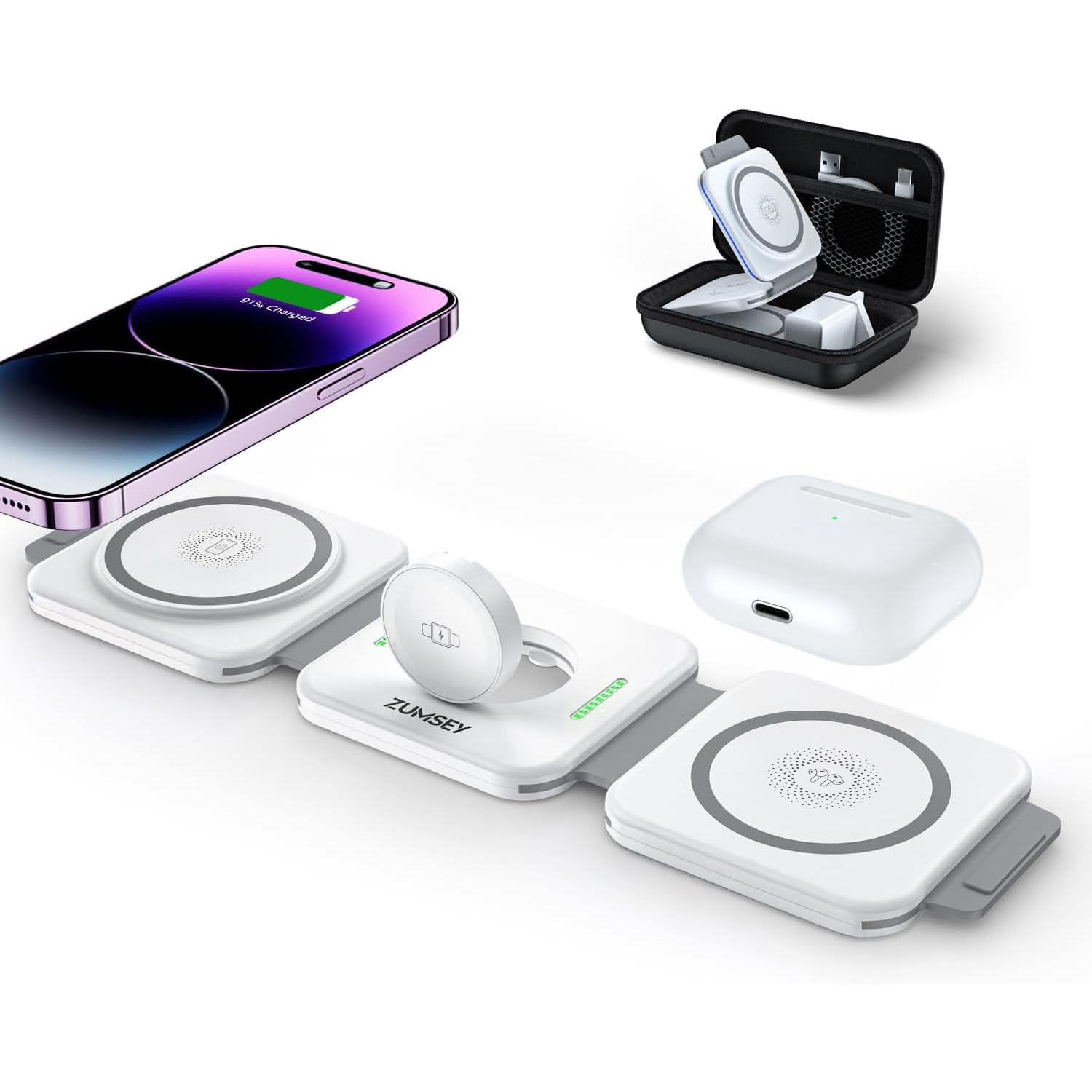 3 in 1 Wireless Charging Station for Apple, Foldable Wireless Charger for iPhone 17 Pro Max/16/15/14/13/12, Travel Charger for Apple Watch Ultra 3/11/10/9/Ultra 2/Ultra/AirPods Pro 3/4/3/2