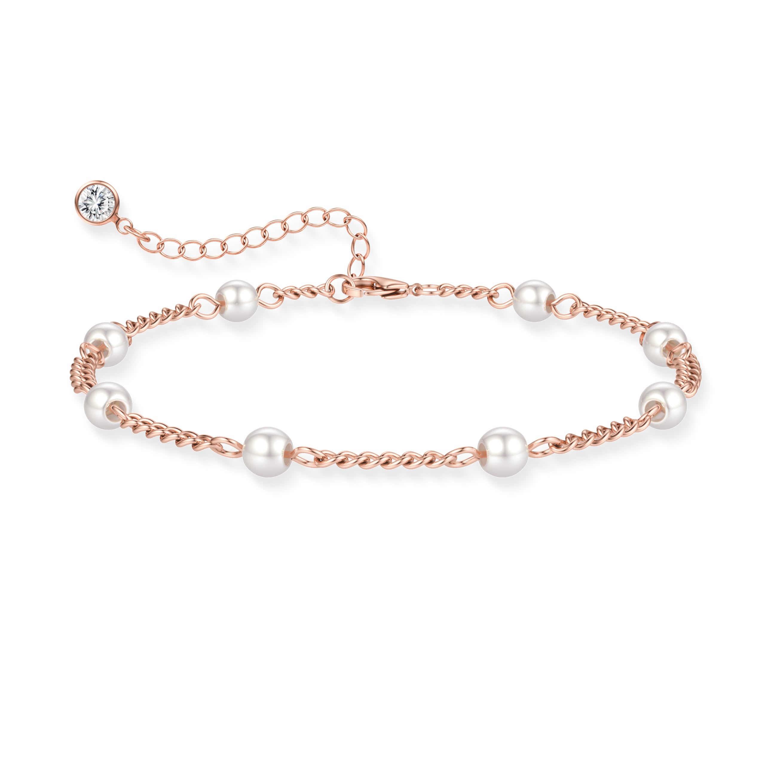 HHRFCS Pulseras de Perlas de Agua Dulce para Mujer Pulsera de Perlas Hecha a Mano Ajustable Cadena de Mano Chapado en Oro de 18 Quilates/Oro Rosa/Oro Blanco Elegantes Joyas con Cuentas Regalos para