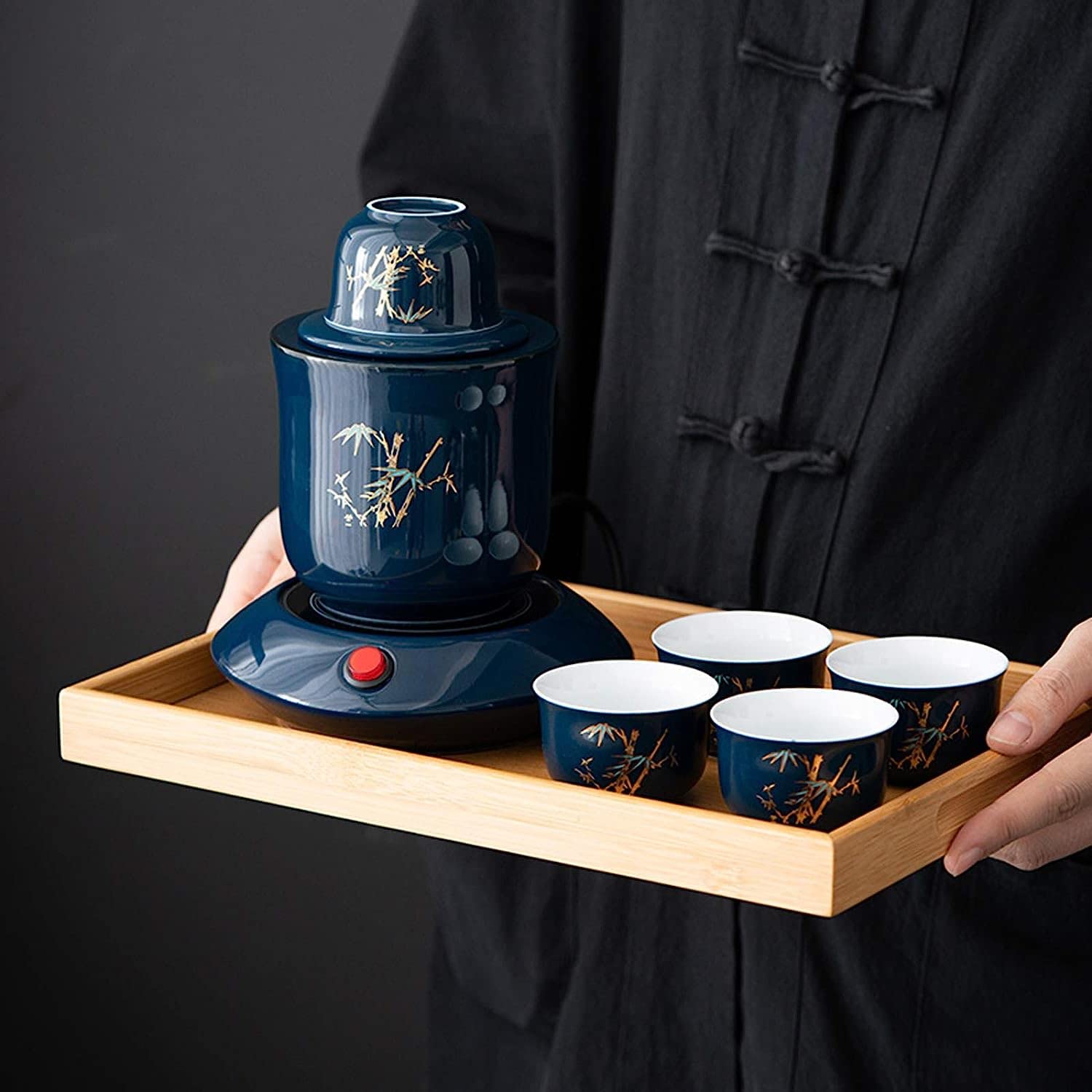 Juego de Sake con Calentador, Juego Tradicional de Saka Caliente de 7 Piezas (Orquídea 1 Olla 2 Tazas)