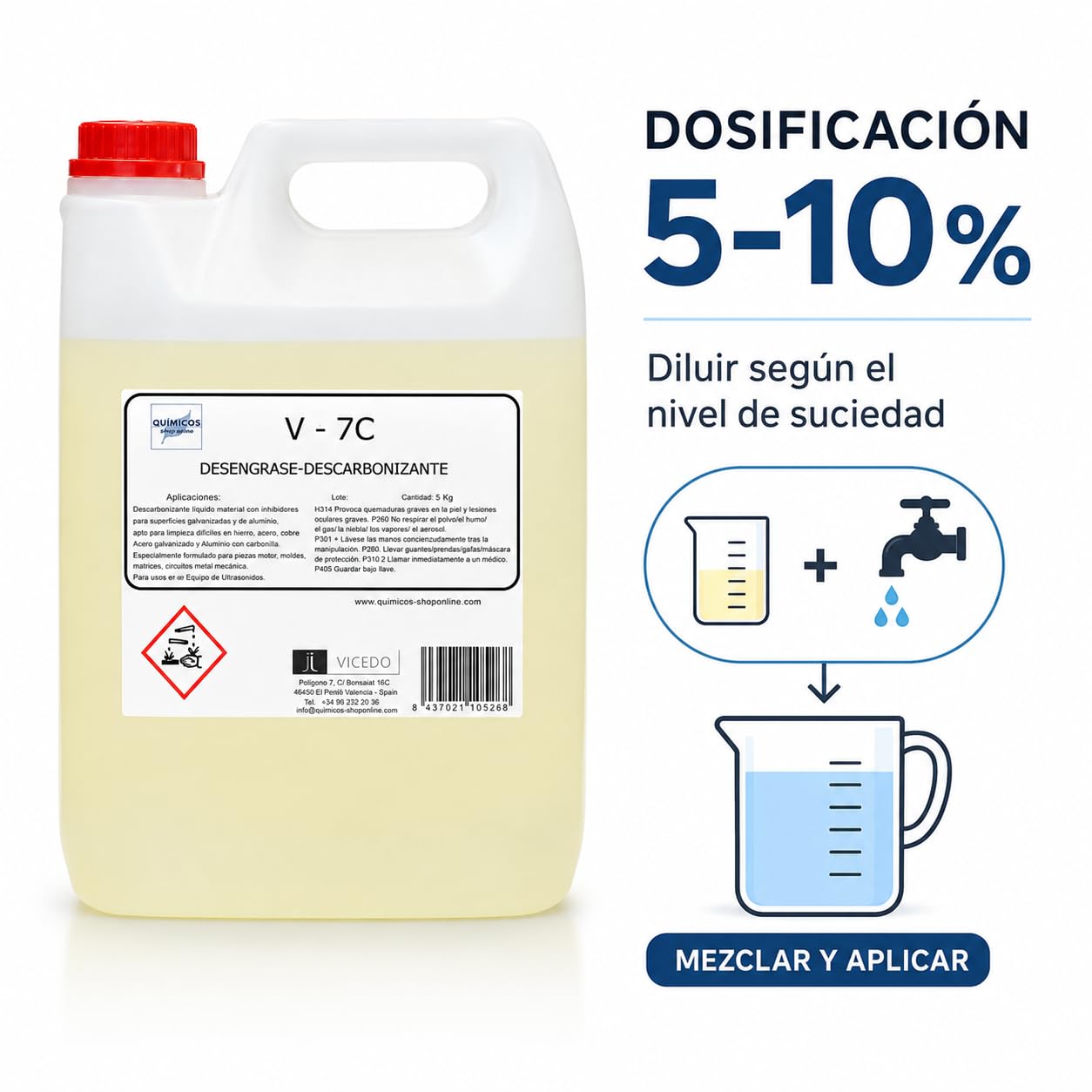 Limpiador Descarbonizante para Ultrasonidos V-7C 25 kg, Concentrado Multimetal para Motores, Culatas, Turbos y Piezas de Automoción