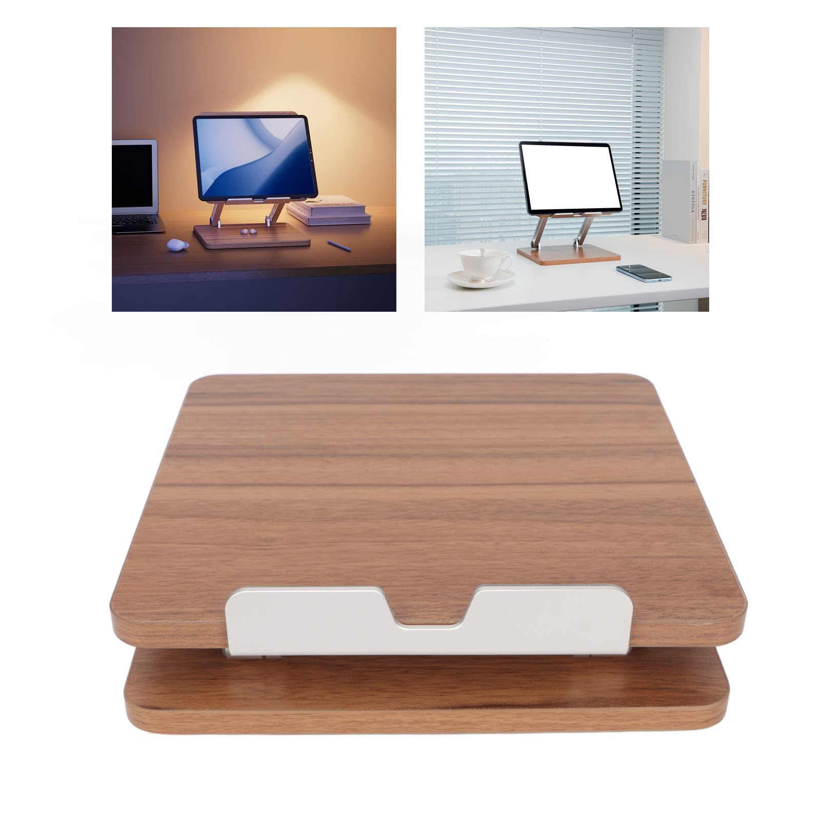 Supporto per Laptop in Legno, Supporto per Libri Regolabile, Altezza e Angolo Personalizzabile del Laptop Riser, in Lega di Legno Profondo in Lega di Alluminio, per i Telefoni