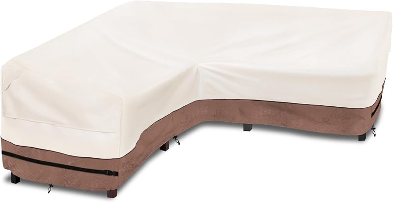 okcool Outdoor Sectional Cover,V Shaped Patio Furniture Covers for 5-Seater Outdoor Sectional Furniture Couch 85"(85''L) x 33.5''D x 31''H, Beige & Brown