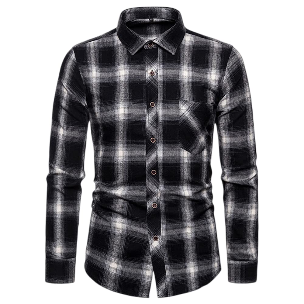 OHXSM Camisas a cuadros para hombre, camisas casuales a cuadros, de algodón, con botones, de manga larga, holgadas, cuello para otoño e invierno, camisa a cuadros de manga larga para hombre, camisas