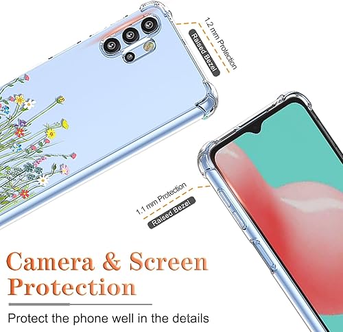 Miniatura 2 de Funda para Galaxy A32 5G, Galaxy M32 5G SM-A326 con protector de pantalla, funda transparente con patrones de jardín de flores, funda protectora