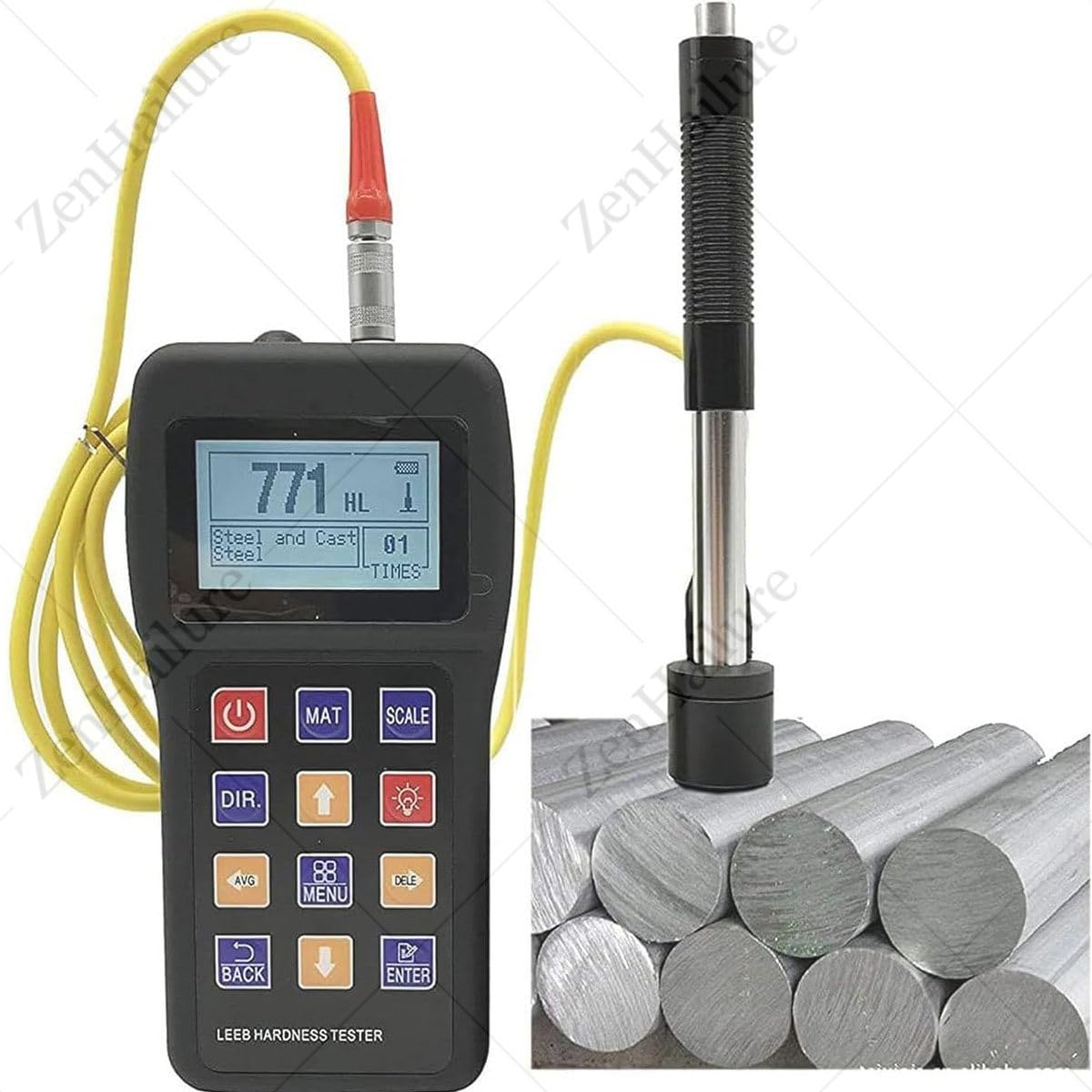 Leeb - Probador de dureza portátil con pantalla LCD, medidor digital con dispositivo de impacto para pruebas de moldes de acero y metal