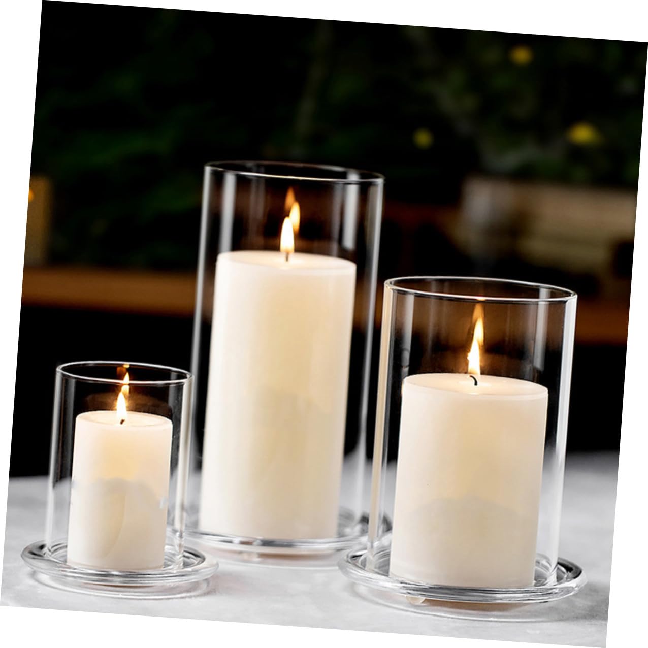 Abat-Jour en Verre Transparent pour Bougies, Tube, Lot de 3