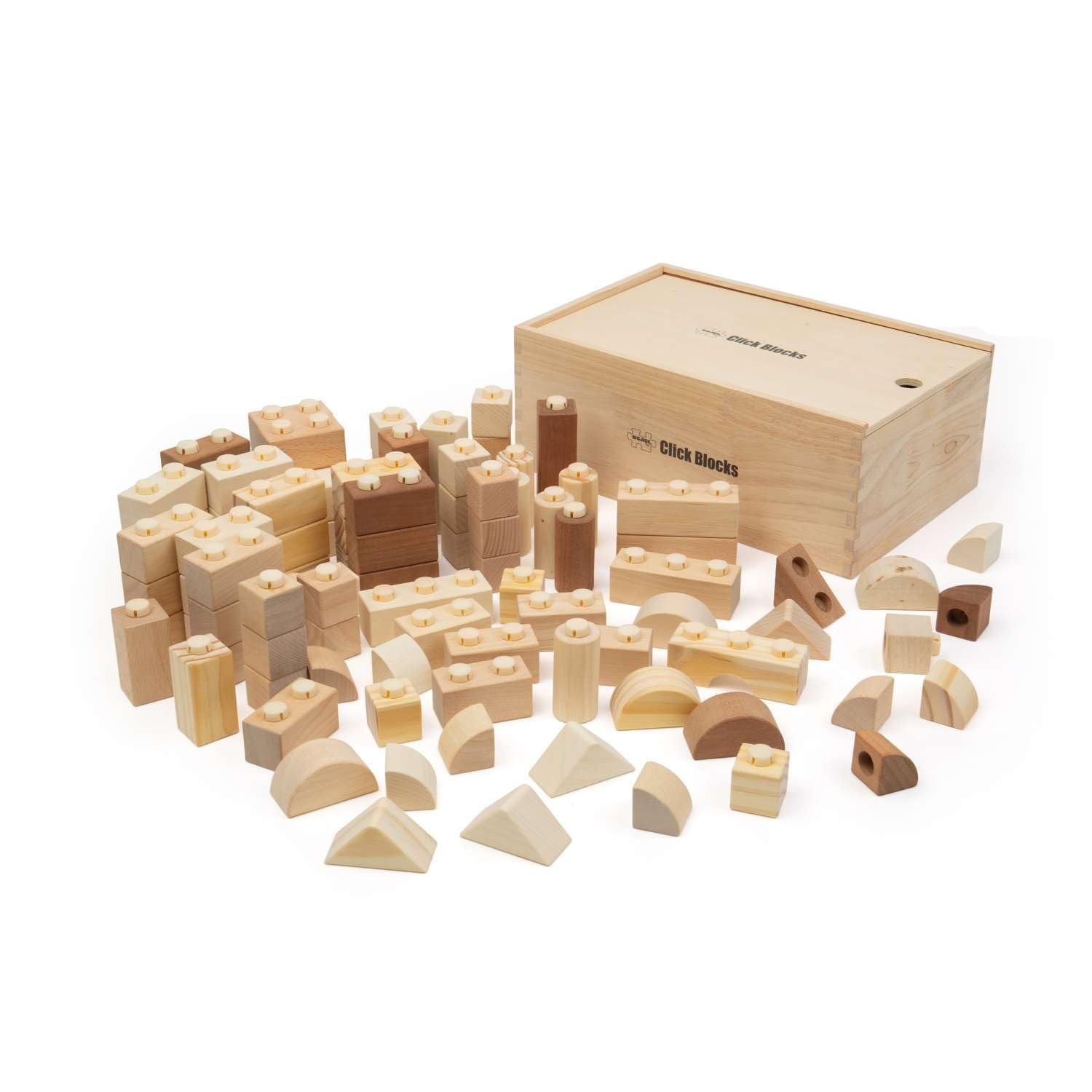 Bigjigs Toys Natürliche Holz-Klickbausteine (100 Stück) – Stapelblöcke