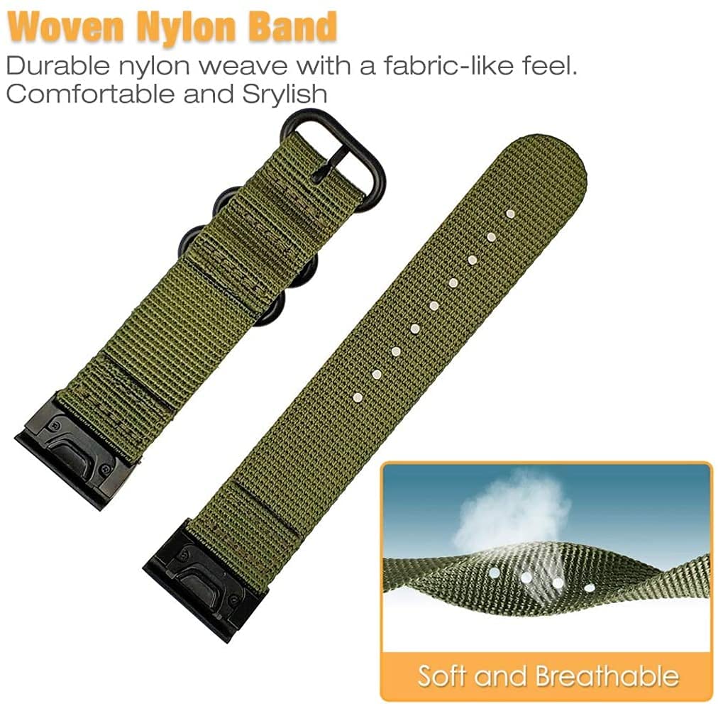 for Garmin Fenix 5X Band Replacement Quick Easy Fit Soft Woven Nylon Watch Strap for Fenix 5X/5X Plus/6X/6X Pro/3/3 HR/Descent MK1/D2 Delta PX/D2 Charlie (26mm Width) (Army Green) - Image 4