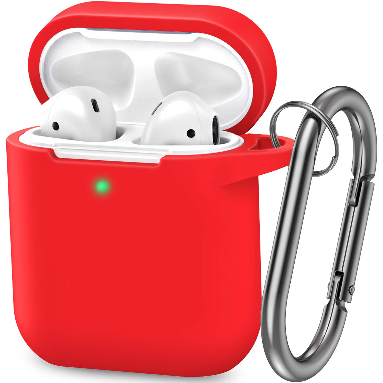 ATUAT Compatible with AirPods Case Cover, Full Protective Silicone Skin Dust-Proof Designed for Apple AirPods 1st 2nd Generation with Keychain, Front LED Visible, Red