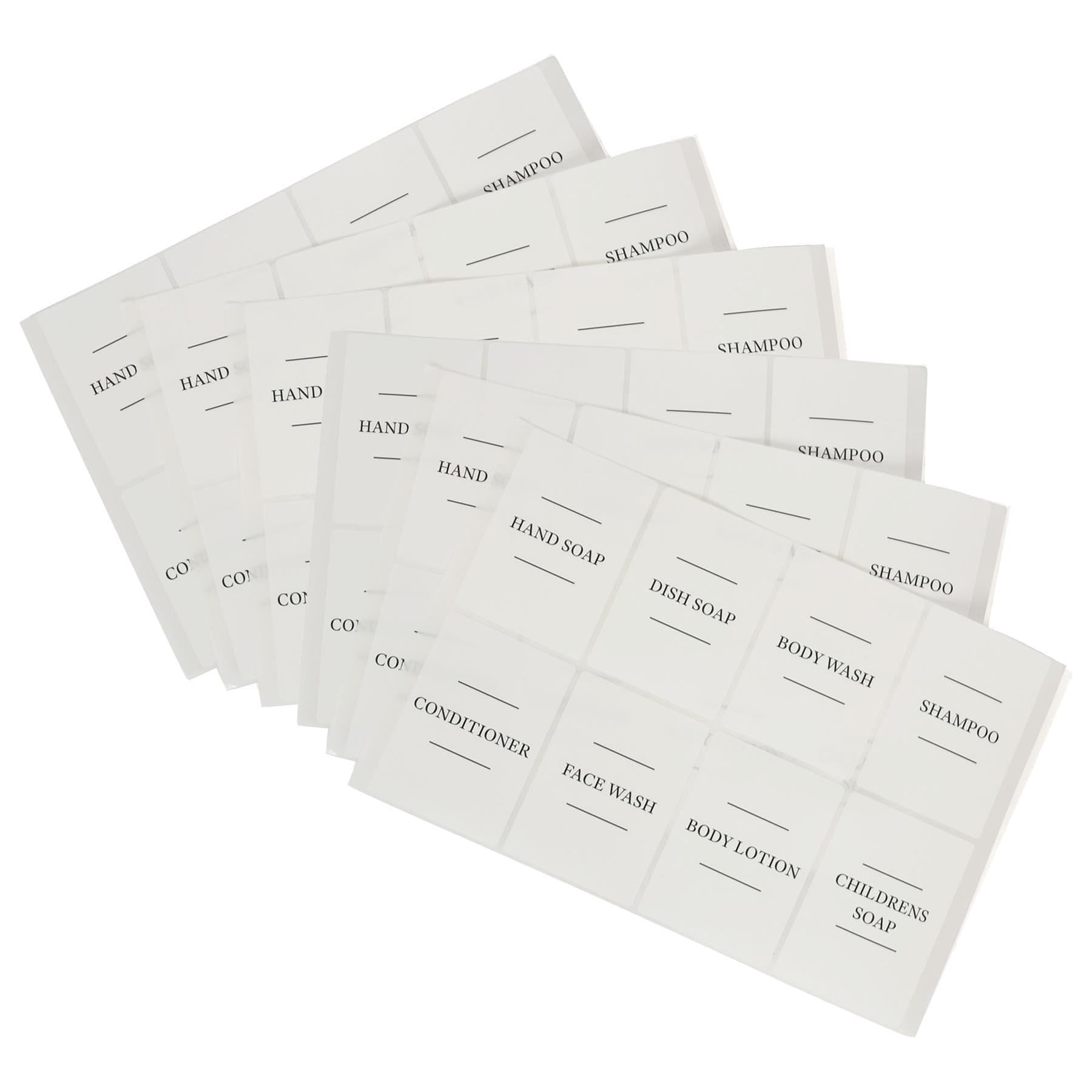 Harbour Housewares White 48 Piece Soap Dispenser Labels Set - Pre-Printed Waterproof Stickers For Bathroom And Kitchen Bottles - Reusable Organiser Labels For Soap, Lotion And Cleaning Essentials