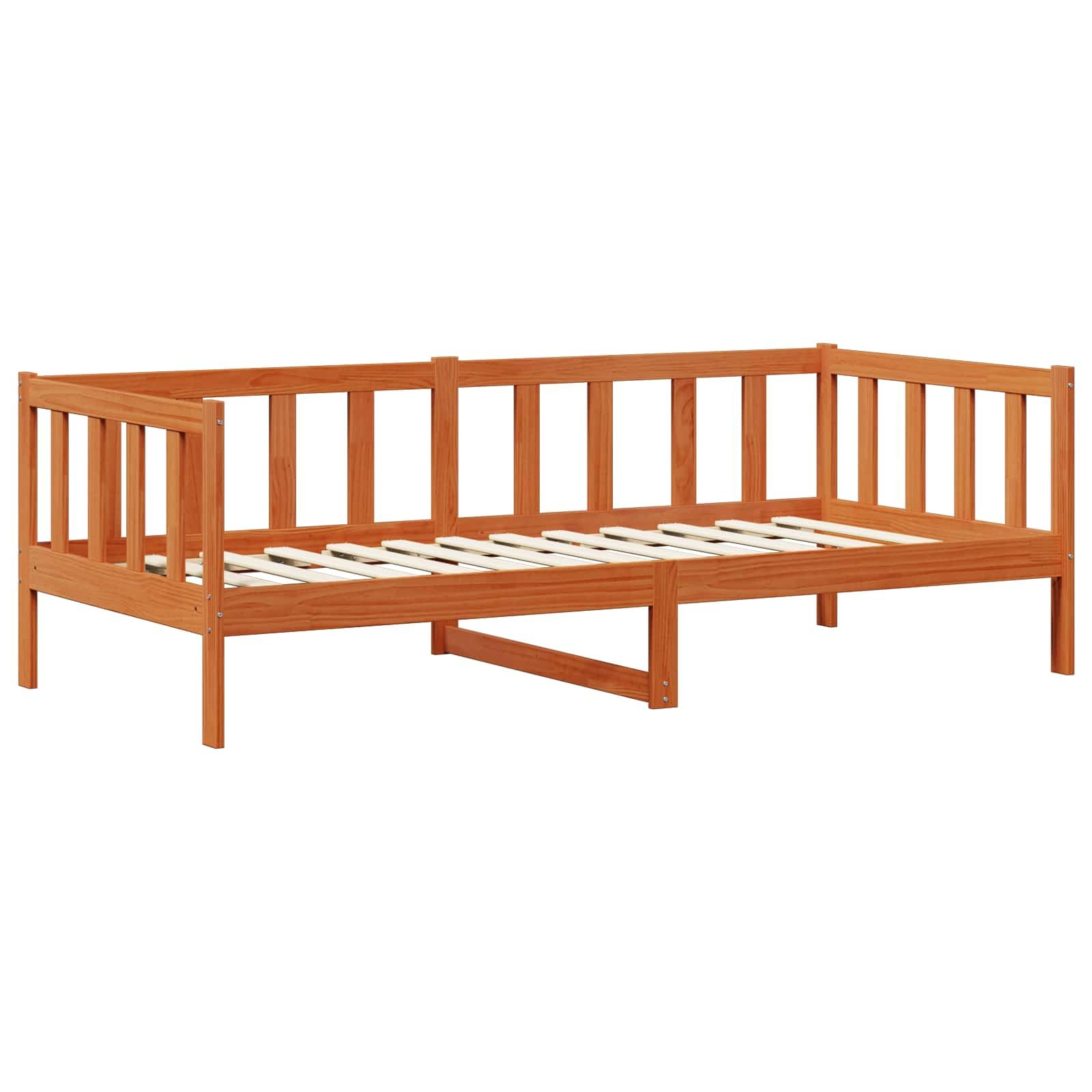 Cama de madera maciza de 90 x 200 cm en color marrón cera/blanco con colchón de 7 zonas y somier, sofá cama moderno para habitación juvenil, oficina en casa y habitación de invitados