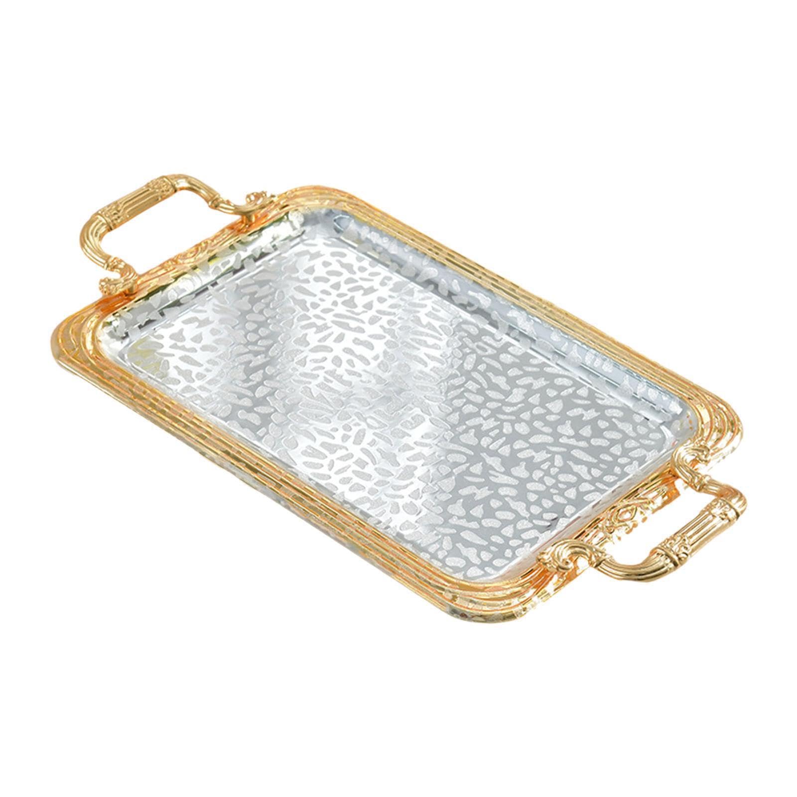 Yixannx Gold Elegant Iron Decorative Tray Rectangle Serving Tray Kitchen Fruit Dessert Practical And Decorative Serving Platter With Handles Non Slip Vanity