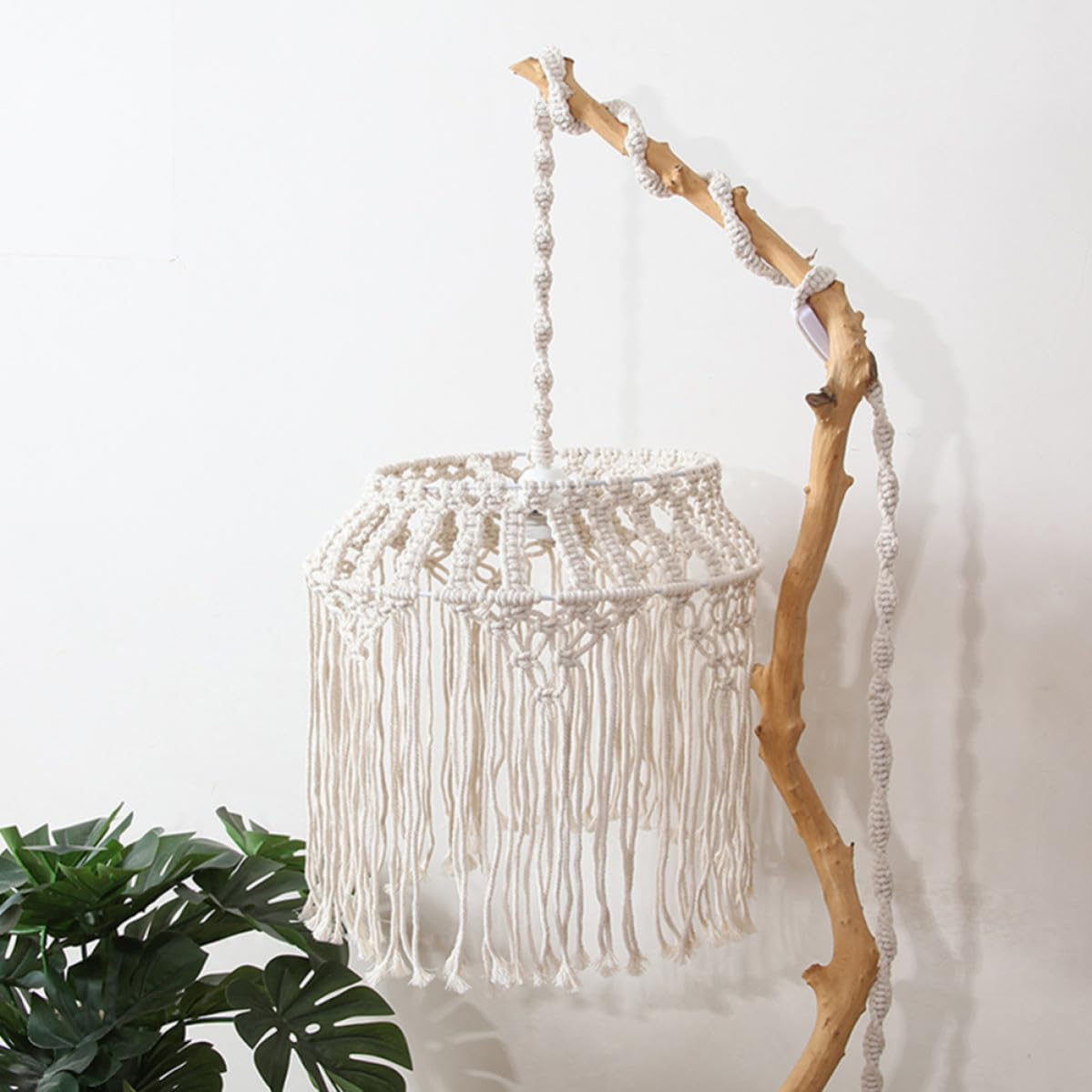 Paralume a Sospensione Boho in Corda di Cotone Beige Intrecciata | Macramè Tessuto, Diffonde Luce Morbida, Facile da Rimuovere, per Salotto e Camera