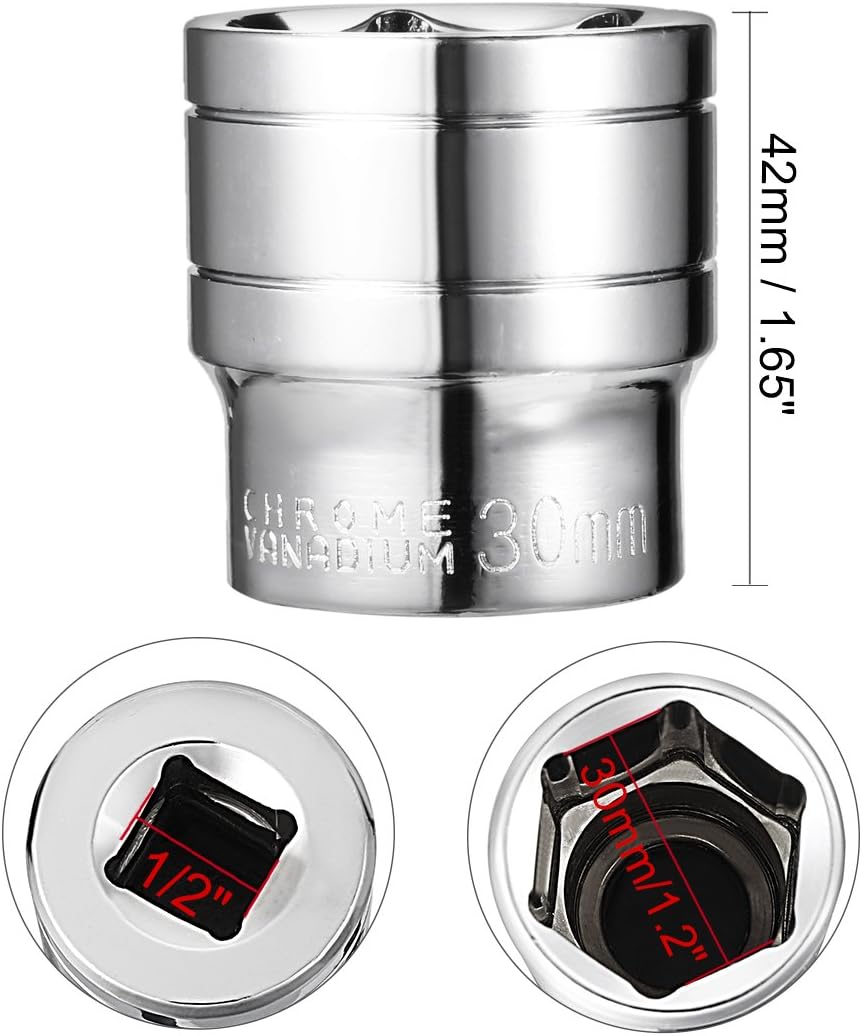 uxcell 1/2-Inch Drive 30mm 6-Point Shallow Socket, Metric, Cr-V : Tools & Home Improvement