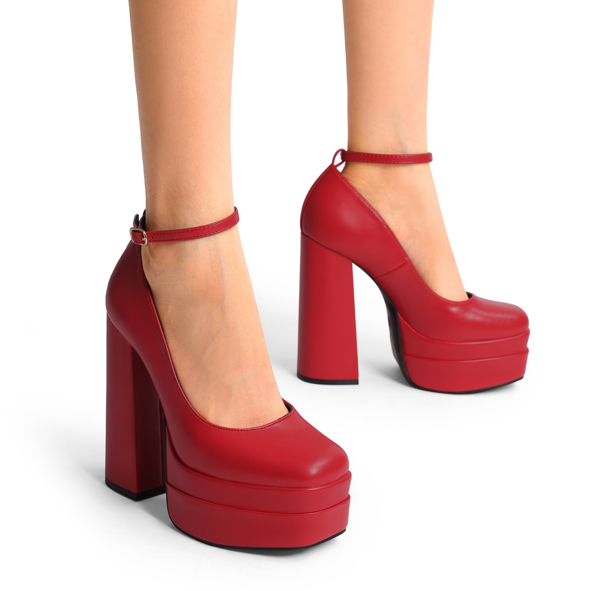 DREAM PAIRS Scarpe Y2K da donna con plateau, tacco alto, punta chiusa, tacco alto, punta quadrata, cinturino alla caviglia, alla moda