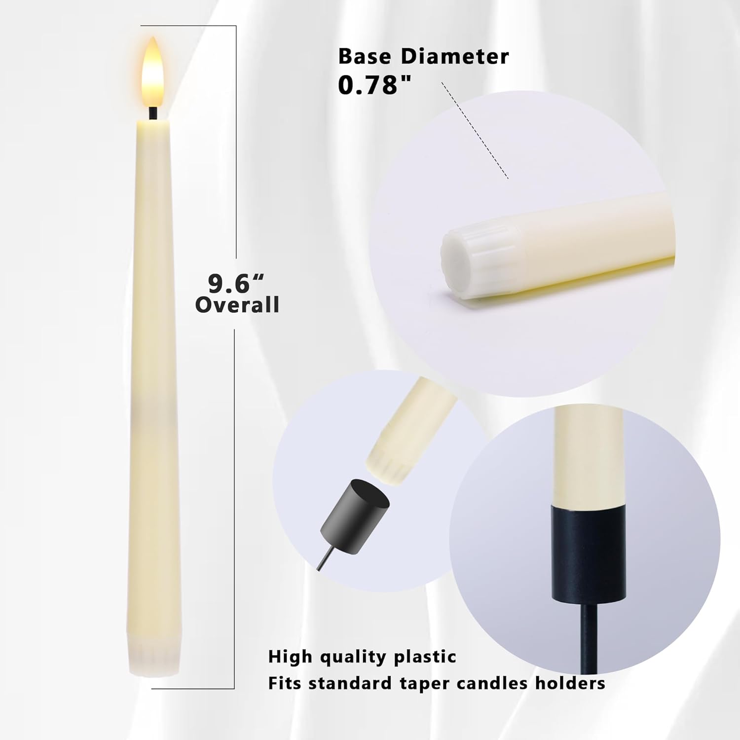 Flameless Taper Candles with Remote, Flickering Battery Operated Candles, Ivory 9.6" Led Flameless Candlesticks for Home Party Weeding Festival Decor, 2 Pack