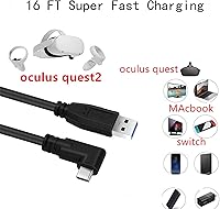 Vista 3 de Beeka Oculus Quest 2 Accessories Set, 16FT Link Cable Type C for Gaming n Fast Charging, Touch Controller Grip Cover with Straps, Silicone Face