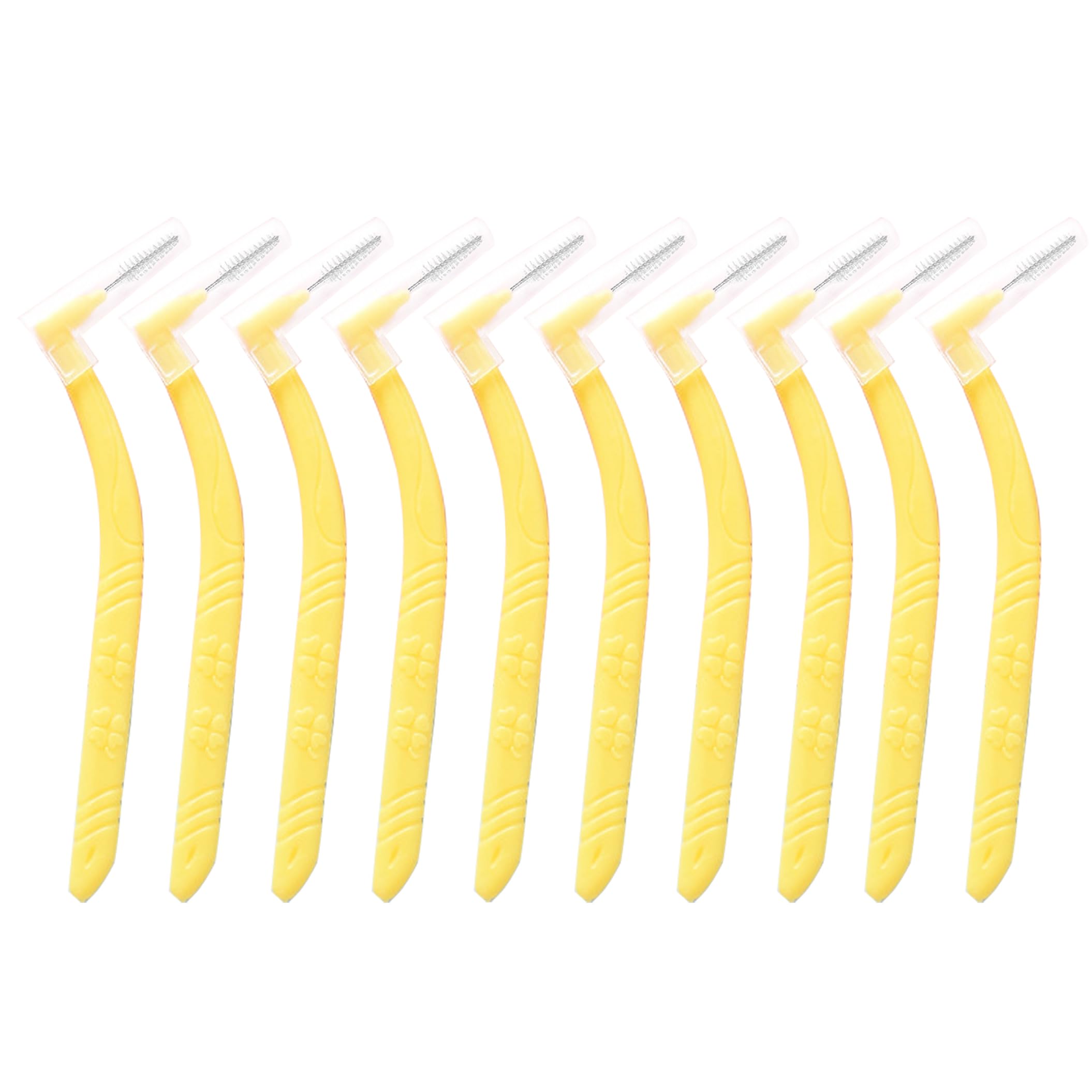 Angle Interdental Brushes, Angled Dental Brush for Teeth Cleaning, Easy & Simple Interspace Cleaning with Long Handle and Angled Neck for Braces Oral Cleaning, 1x 10 Brushes (Yellow, 0.7mm)