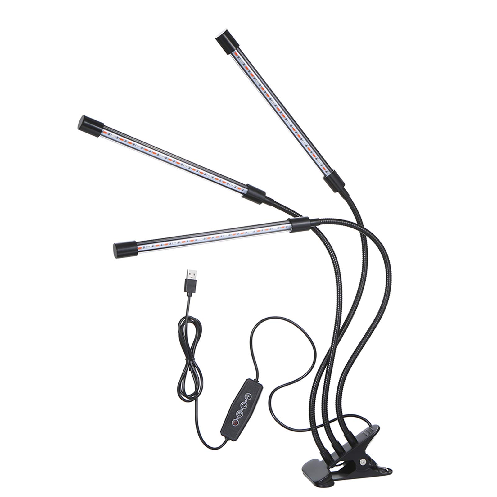 DC5V 27W 3-Headed LED Plant Growing Light with Adjustable 360° Goosenecks Red and Blue Light Bulbs USB Charging Clip-on Grow Lamp Auto Off with 3/6/12H Cycle Timing Function 5 Dimmable Levels & 3