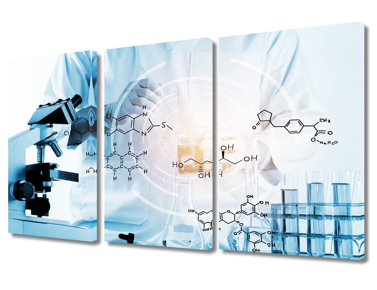 TUMOVO 3 Panel Home Decor Medical Wall Decor for Living Room Laboratory Research Concept Artwork Wall Decor for Bedroom Posters and Prints Framed Ready to Hang (36" Wx24 H)