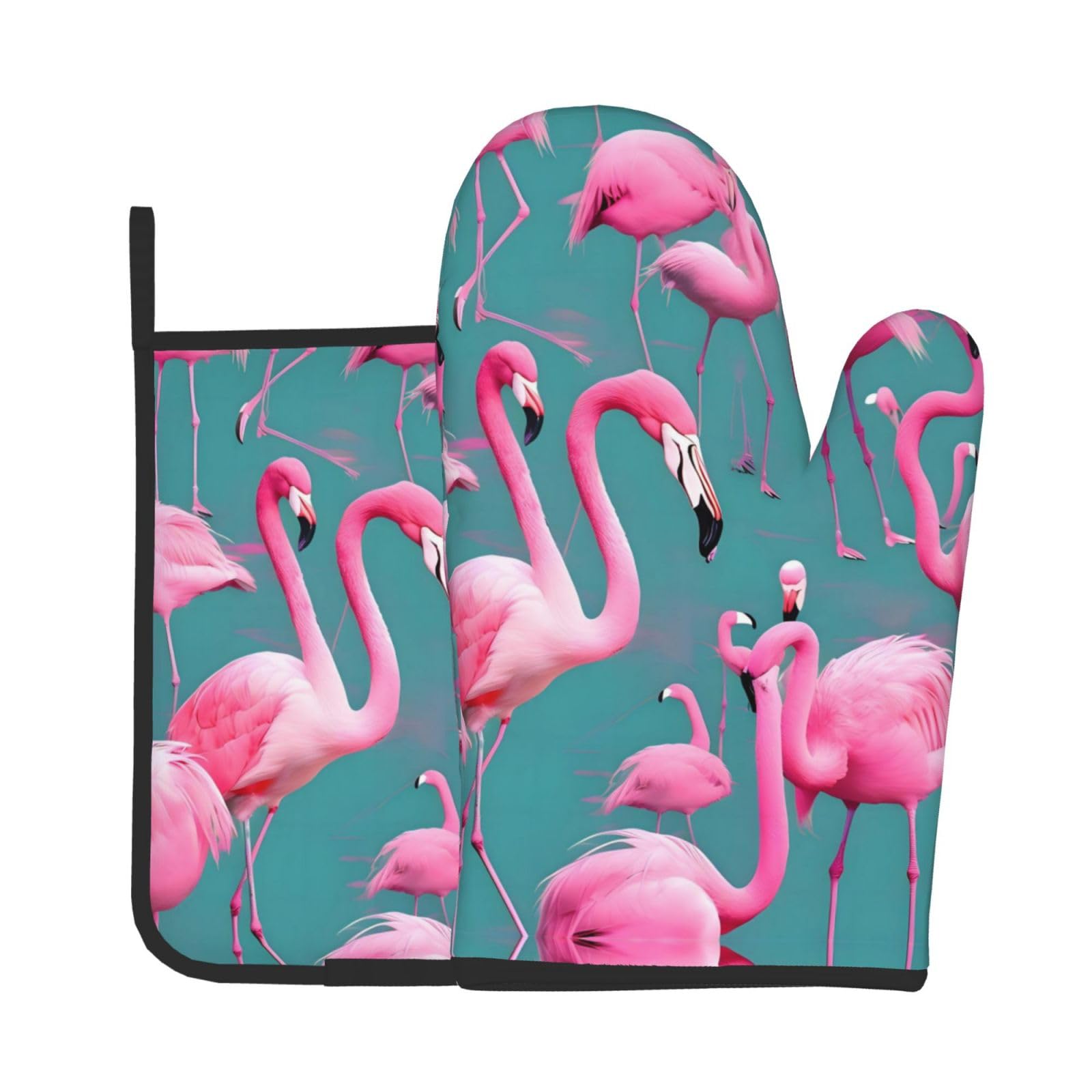 Oven Mitts and Potholders Set of 2 for Kitchen Baking Cooking GrayA Flock of Flamingos Thick and Durable