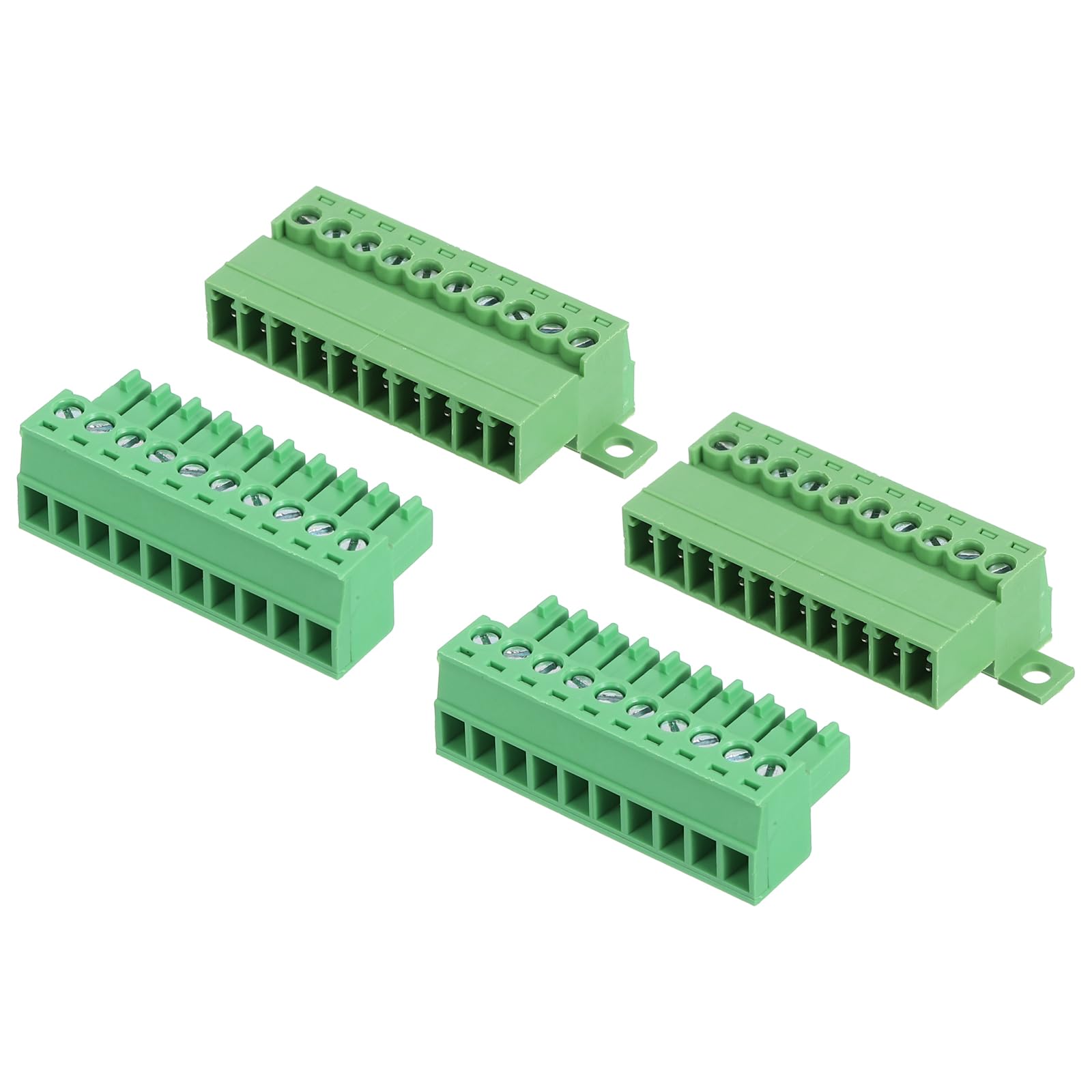sourcing map Lot de 2 connecteurs de bornier à vis à 10 broches, pas de 3,5 mm mâle et femelle pour montage sur circuit imprimé 300 V 8 A Connecteur de bornier vert pour projet électronique domestique