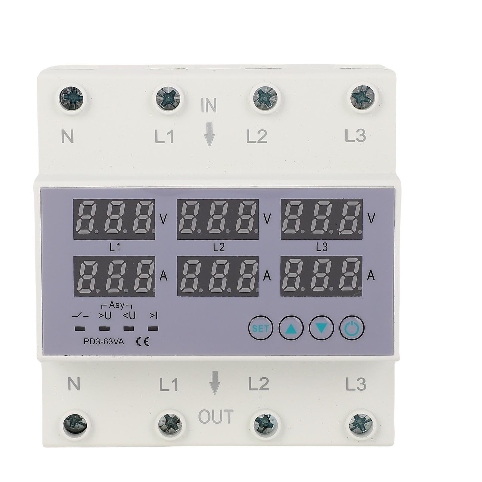 Tester Multifase per Voltmetro Amperometro su Guida DIN, Protezione da Sovracorrente Automatica da Sovratensione AC 390‑500V(40A)