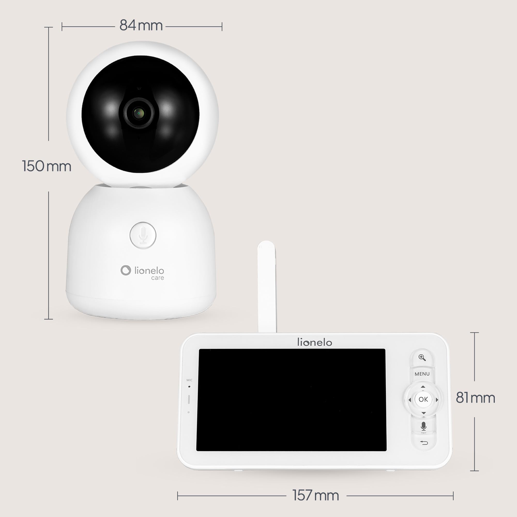 Lionelo Babyline 9.2 AI – Babyphone avec caméra 2K et Moniteur 5 ″, Wi-FI Double Bande, détection IA des vins et Couvre-Chef, Suivi des mouvements, capteur de température et d'humidité, Vision