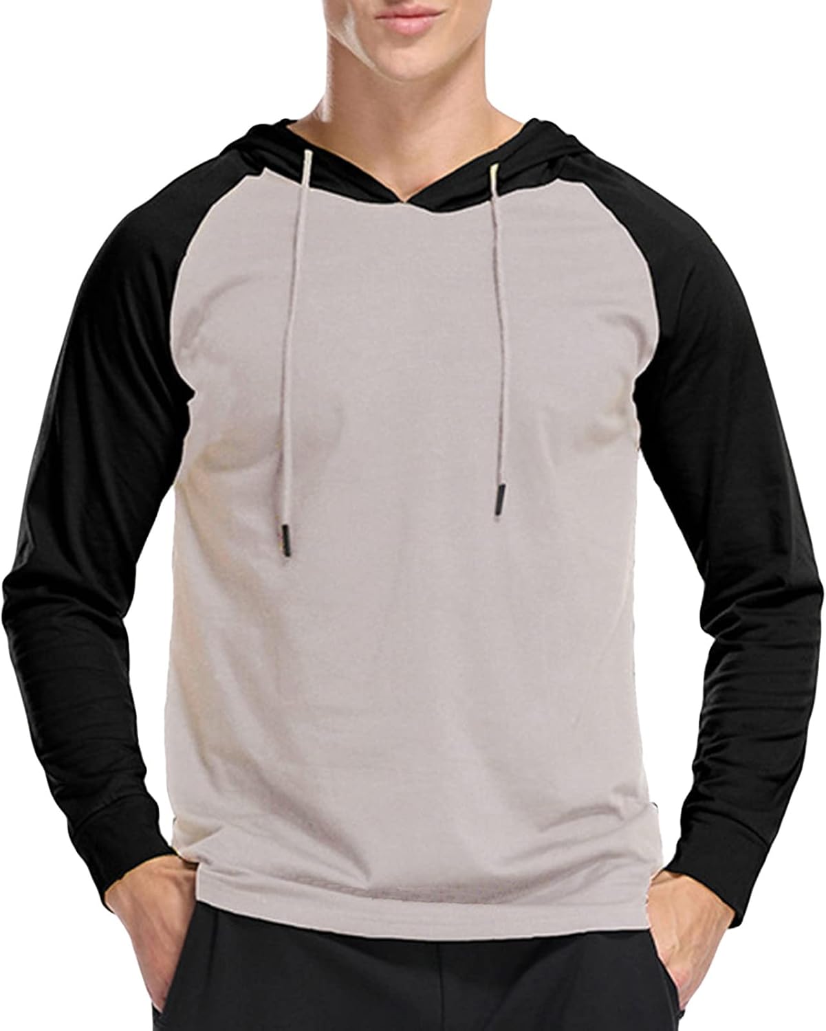 Men's Color Block Athletic Hooded Shirts Long Sleeve Workout Sport Sweatshirt Casual Running T Shirt Pullover Top