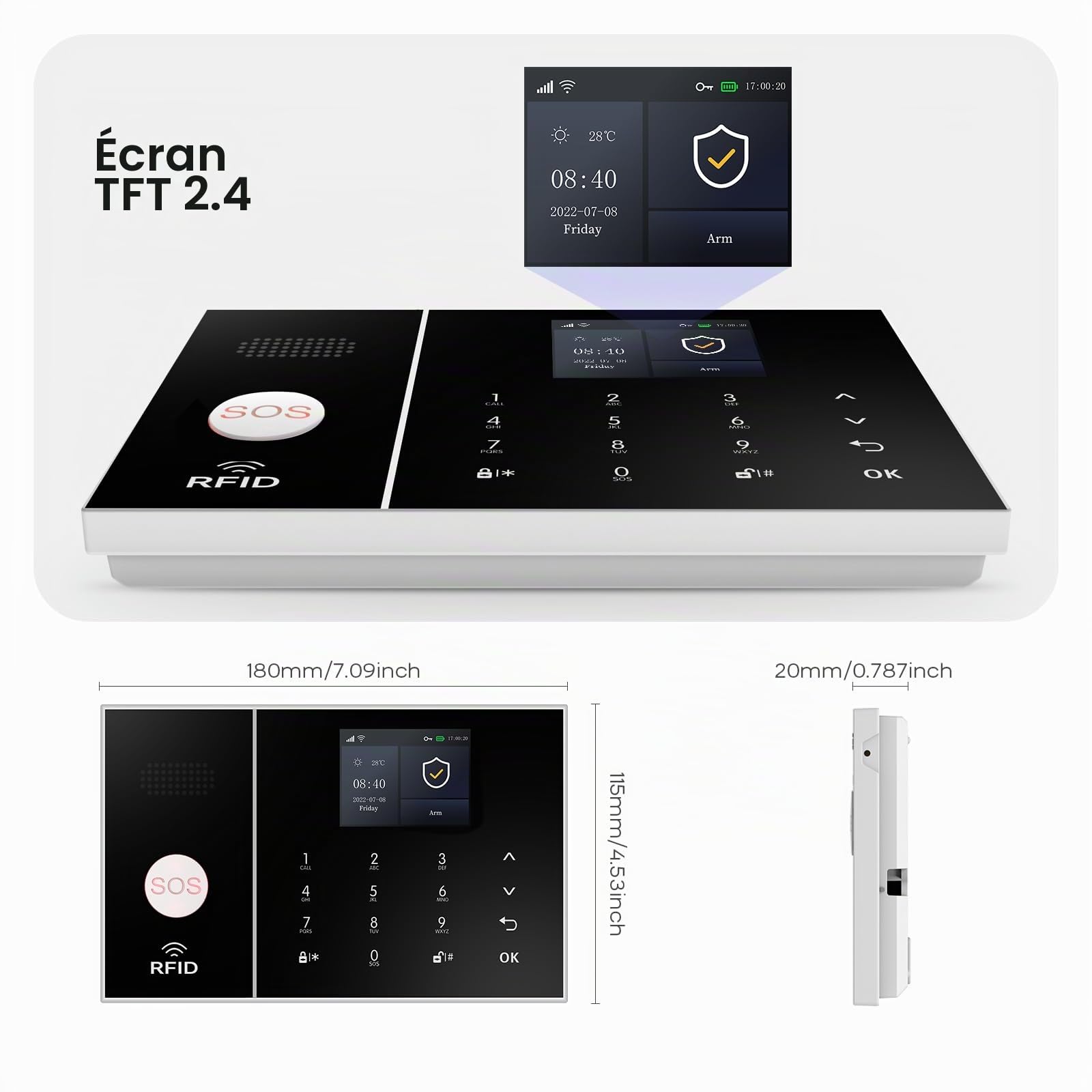 Alarme Maison sans Fil, 2.4G WiFi Systèmes Sécurité pour la Maison avec APP, 16-Pièces Kit Alarme avec 120DB Sirène,pour Camping-Car, Garage, Bureau, Compatible avec Alexa, Google