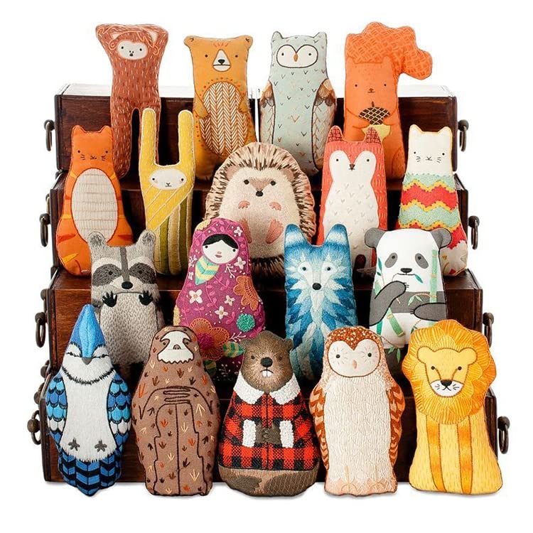 Image of Kiriki Press DIY Embroidery Doll Kit - Skill Level 2 - Beginner to Advanced Embroidery Kits for Adults Teens (3 Skill Levels) Animal Embroidery Kit - Screen Printed Pattern (Bunny - Level 2)