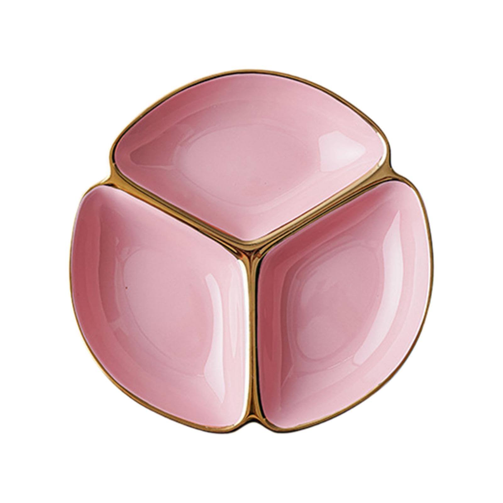 Assiette Compartimentée en Céramique pour Enfants, 3 Compartiments, Assiette Ronde à Trois Grilles, Rose