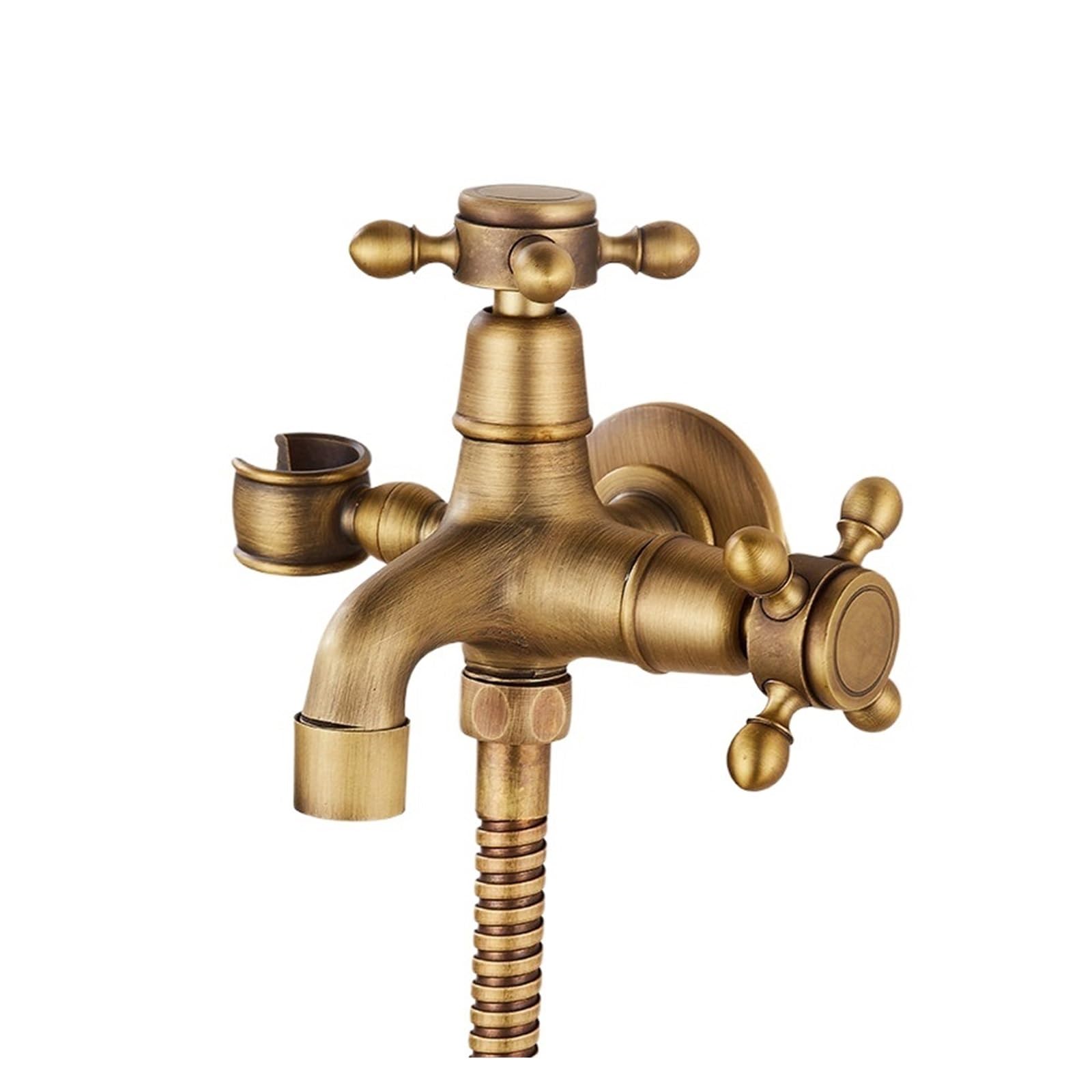 Robinet évier extérieur laiton brossé antique avec double usage pour buanderie