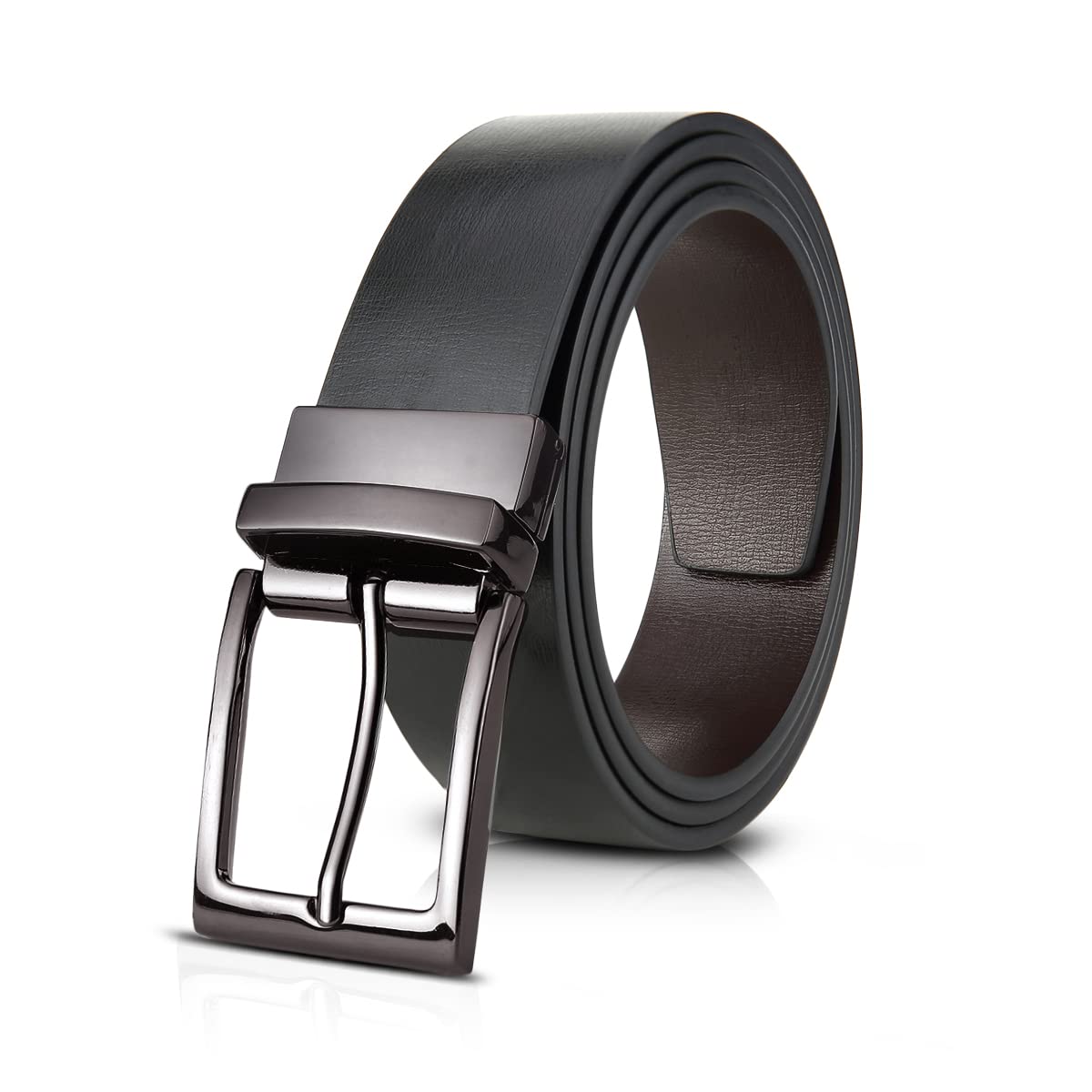 LumiSyne Reversible Leather Belt Men 360 Degrees Rotated Buckle Cowhide Leather Adjustable Wide Waistband Business Style Black Brown Belt Jeans Pants