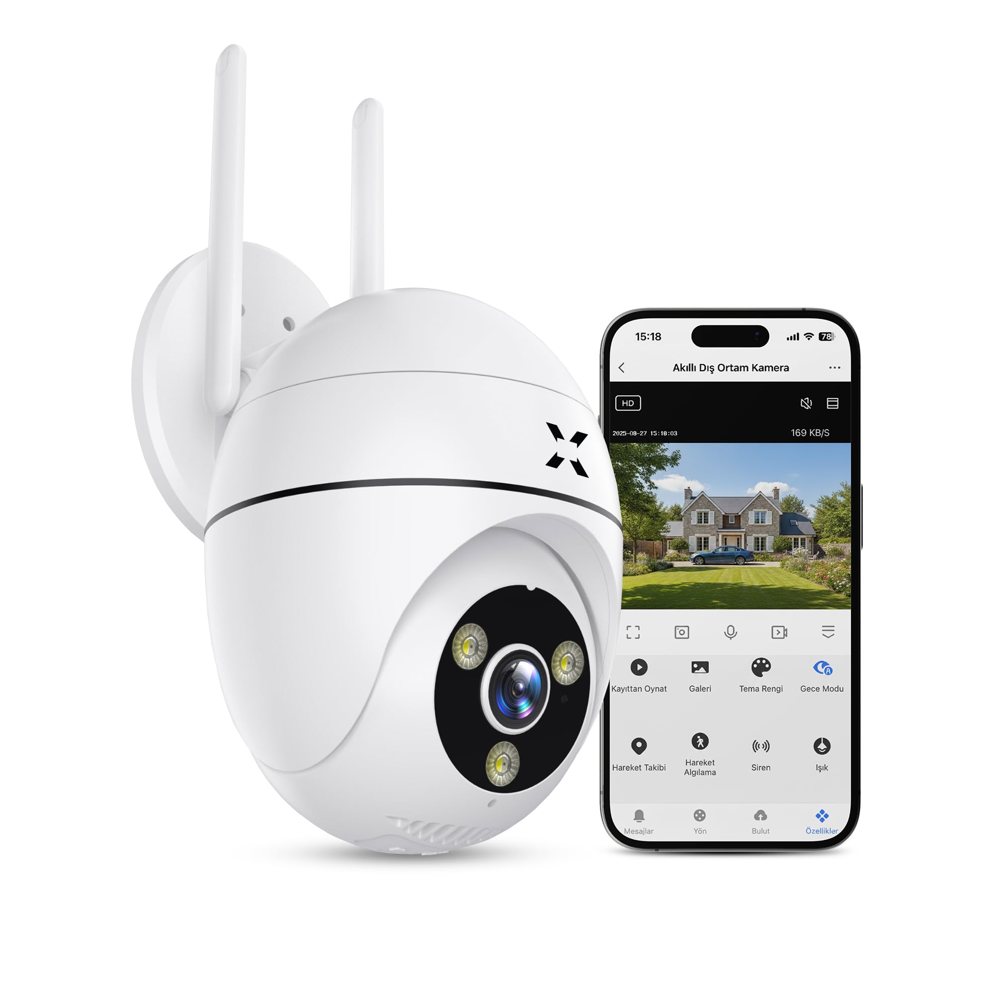 Xenon Smart Güvenlik Kamerası | 1440p Mobil Kontrol Hareket Takipli Gece Görüşlü Dış Mekan Kamera X7268