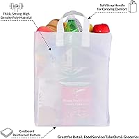 Vista 4 de Prime Line Packaging Bolsas de plástico blancas, bolsas de regalo de compras con asas para pequeñas empresas, comestibles, servicio de alimentos