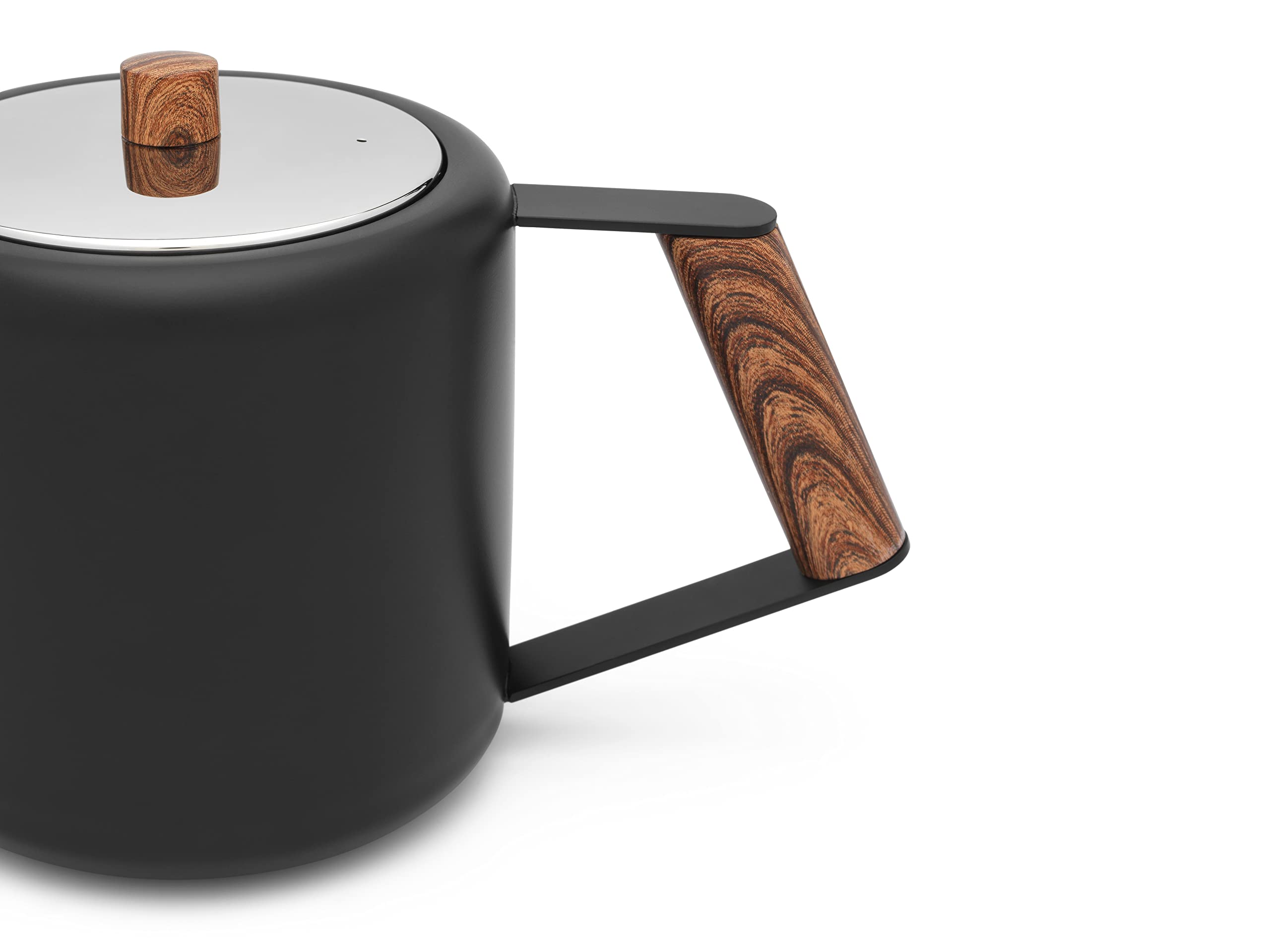 schwarze doppelwandige Edelstahl Teekanne 1.1. L & Holzgriff