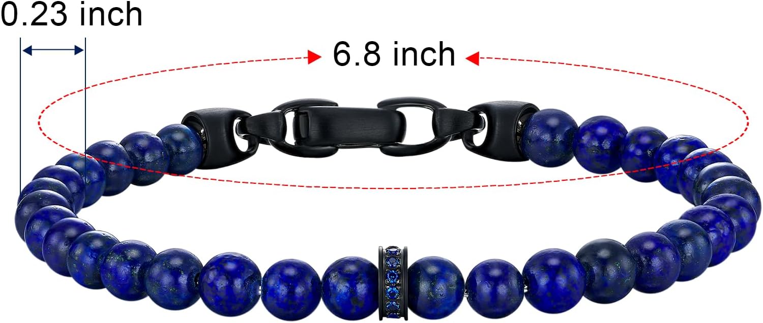 Natural Gemstone Bead Bracelet for Women: Turquoise, Lapis Lazuli, Tiger Eye, Amethyst, Onyx, Malachite | 6.8-7.3 Inch Round Beads Bracelet - Image 4