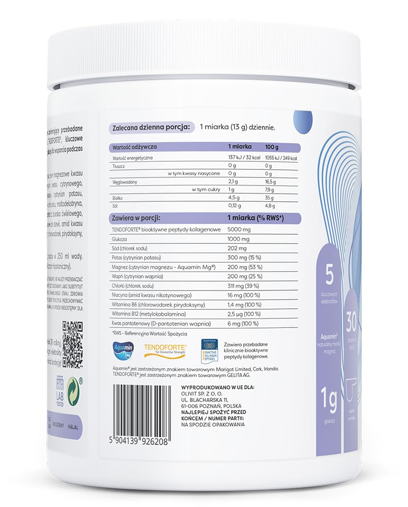 Osavi Kolagen & Elektrolity Witalność i Sport – 390 g proszku | Smak owoce leśne | Peptydy kolagenowe TENDOFORTE® | 5 elektrolitów + witaminy B | Aquamin Mg® | Wsparcie podczas aktywności fizycznej