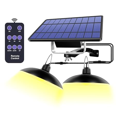 Epyz Solar Light Outdoor Hanging 16LED x 2 , 5500mAH Battery ,Indoor IP65 Waterproof Lamp for Coops, Patio, Corridor Outdoor Shed Barn Gazebo with Double Head [ Warm Yellow Light, Pack Of 1 ]