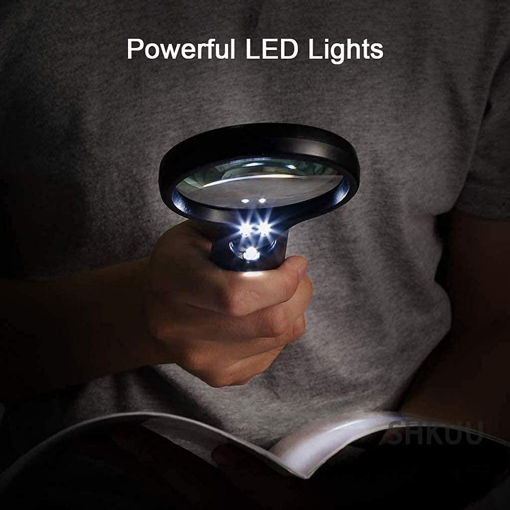 Okulary powiększające, Lupa z podświetleniem, Lupa do czytania, Szkło powiększające z 3 diodami LED, 3X i 45X Lupa z podświetlaną szklaną soczewką, Lupy do książek Ne Beauty Comes