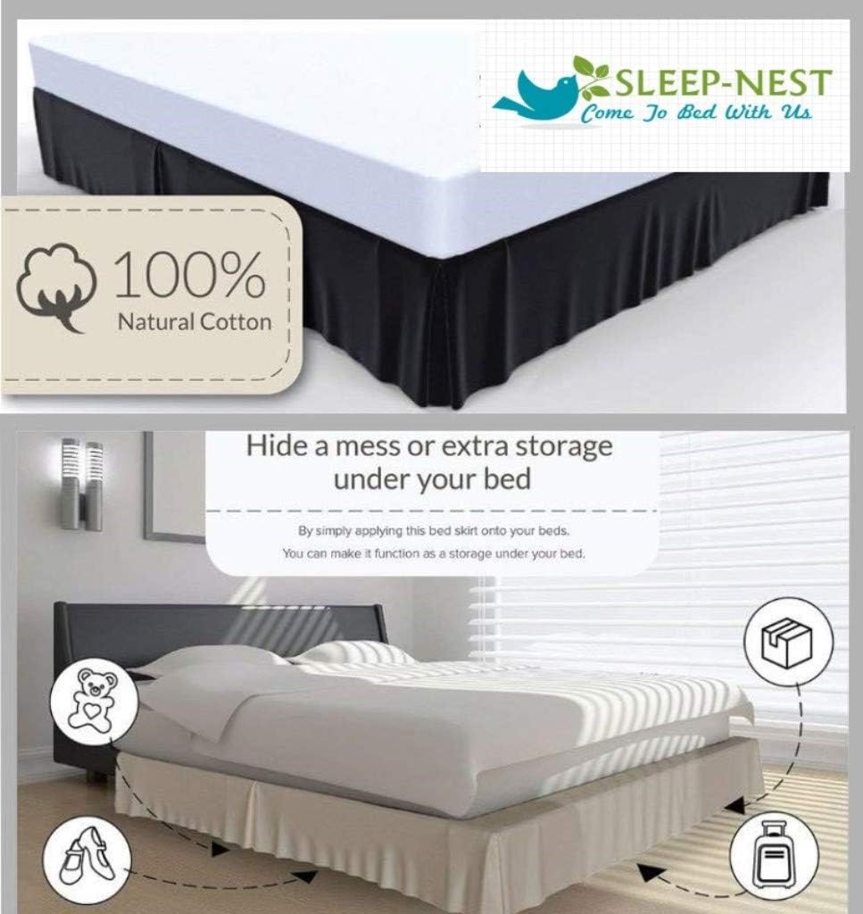 Sleep-Nest Hotel Quality 600 TC Natural Cotton Full Size 1-Pcs Split Corner Dust Ruffle Bed Skirt 18 Inch Drop Length Easy Fit, Wrinkle & Fade Resistant, White Striped